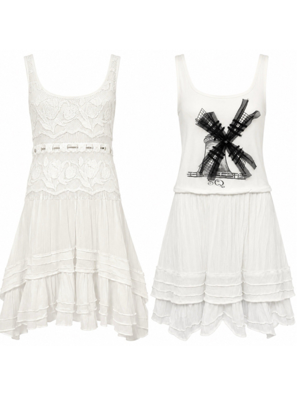 VTG Save the Queen! Italy White Lace Windmill Tulle Artsy Lagenlook Dress L Rare